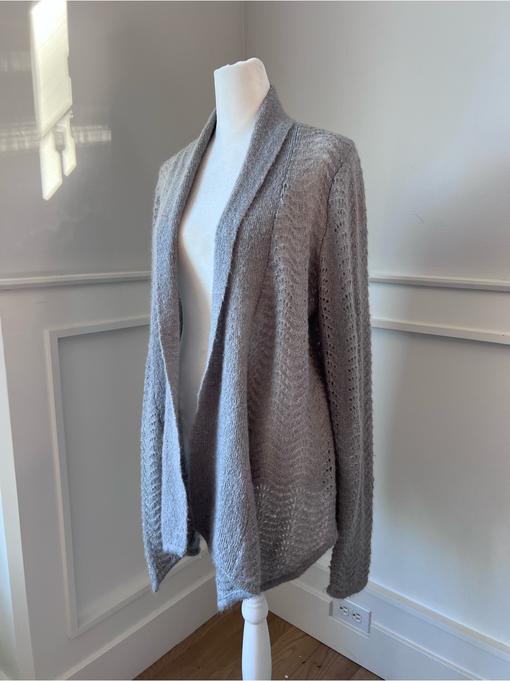 Light Gray Open-Front Women's mohair blend Cardigan Sweater